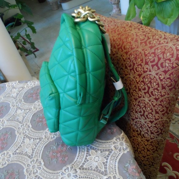 New Zara Emerald Green Faux Leather Quilted BackPack main image 16